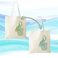 Simple Minimal Double-Sided Green and Blue Bunny Tote Bag