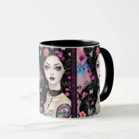 Stylish Goth Tattoo Girl Black and Pink Mug