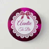 Auntie to be Magenta Bow Baby Shower button