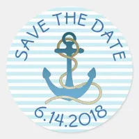 Save the Date Nautical Anchor Blue White Stickers