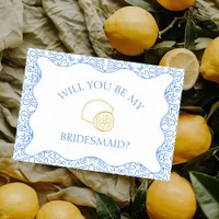 Lemons and Blue Tiles Italian Bridesmaid Proposal Card