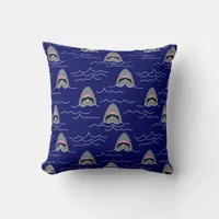 Great White Shark Patterned Blue Throw Pillow