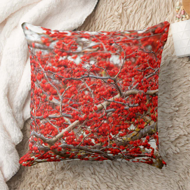 Bright Red Winterberries Holly Tree Berries Throw Pillow