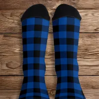 Deep Blue and Black Buffalo Plaid Socks