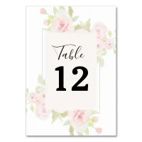 Blush Pink Rose Floral Watercolor Greenery Table Number