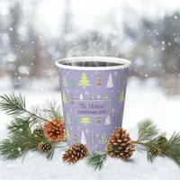 Christmas Tree Pattern Violet and Lime Green ID175 Paper Cups