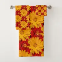 A Medley of Red and Yellow Marigold Flowers Bath Towel Set