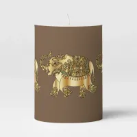 Elegant Gold Elephant | Brown Background Pillar Candle