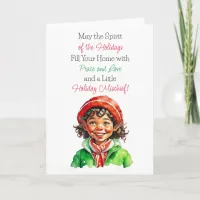 Cute Vintage Little Elf Christmas Blessings Card