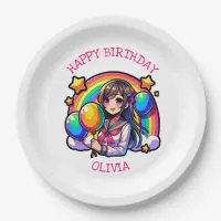 Anime Girl Colorful Pop Art Birthday Personalized Paper Plates