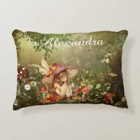 Cute Mushroom Fairy in the Forest Accent Pillow