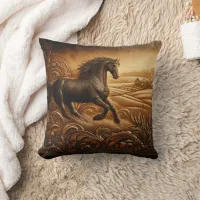 Running Horse in a Rustic Landscape at Dusk Throw Pillow