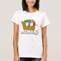 Merry Christmas Gnomes in Sleigh  T-Shirt