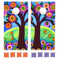 His and Her Abstract AI Art Trees  Cornhole Set