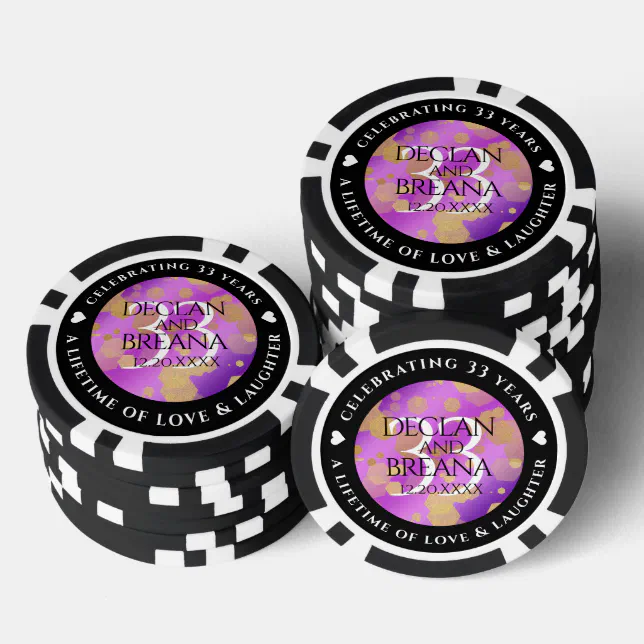 Elegant 33rd Amethyst Wedding Anniversary Poker Chips