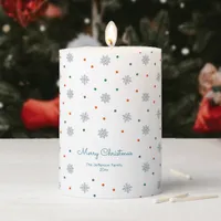 Elegant Christmas snowflakes and dots minimalistic Pillar Candle