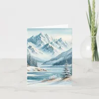 Serene Winter Lake Watercolor Blank Note Card