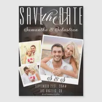 Modern Trendy Script 3 Photo Wedding Save The Date Magnetic Invitation