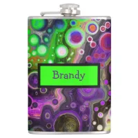 Personalized Purple, Lime Green, Black Fluid Art  Flask