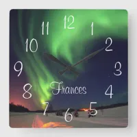 Personalized Northern Lights Alaskan Photo Square Wall Clock