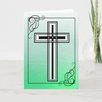 Green Easter Religious Cross and Quote Card