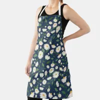 Cute Navy Blue And White Floral Daisy Apron