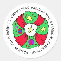 Wishing you a Magical Christmas Wreath Holiday Classic Round Sticker