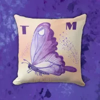 Pretty Butterflies in Purple on Pink Monogram | Outdoor Pillow