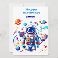 Colorful Astronaut and Univers in Bold Colors Invitation