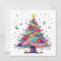 Whimsical Christmas Tree, Folk Art Style Holiday Card