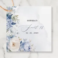 Elegant Modern Dusty Blue  Floral Sweet 16 Favor Tags