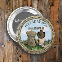Lil' Cowboy and Teddy Bear Boy's Birthday Boy Button