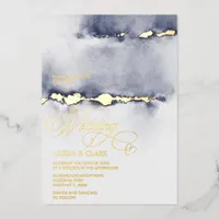 Modern Watercolor Dark Midnight Navy Blue Abstract Foil Invitation