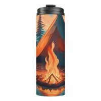 Tent and Campfire Vintage Colors Art Thermal Tumbler