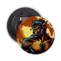 Comic Book Style Werewolf in Front of Full Moon Bottle Opener