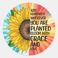 Inspirational Quote and Hand Drawn Sunflower Classic Round Sticker