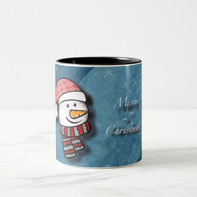 Merry Christmas, snowman with knitted clothes Two-Tone Coffee Mug