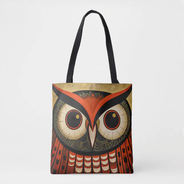 Colorful Owl Face Ethnic Art Tote Bag