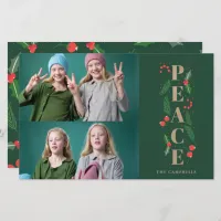 Budget Green Holly Berry Peace Photo Holiday Card