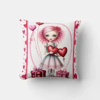 Sweetheart Valentine Girl Throw Pillow