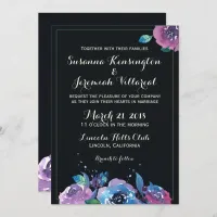 Deep Blue Purple Moody Floral Wedding Invitation