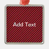 Black Red Thin Diagonal Stripes Metal Ornament