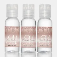 Glam Rose Gold Glitter Monogram Wedding Favor Hand Sanitizer