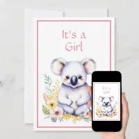 Koala Bear Themed It's a Girl Baby Shower Invitation