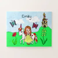 Personalized Name Princess and Unicorn Fairytale Jigsaw Puzzle