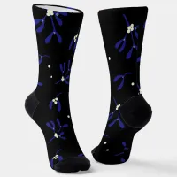 Blue Christmas Mistletoe With Berries Pattern Socks