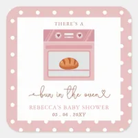 Bun In The Oven Pink Baby Girl Baby Shower Square Sticker