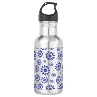 Pretty Blue Flower Pattern Stainless Steel Water Bottle