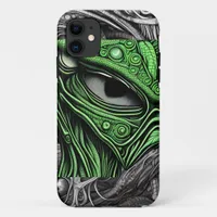 Green Alien with Degenerative Lines Background iPhone 11 Case