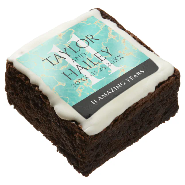 Elegant 11th Turquoise Wedding Anniversary Brownie